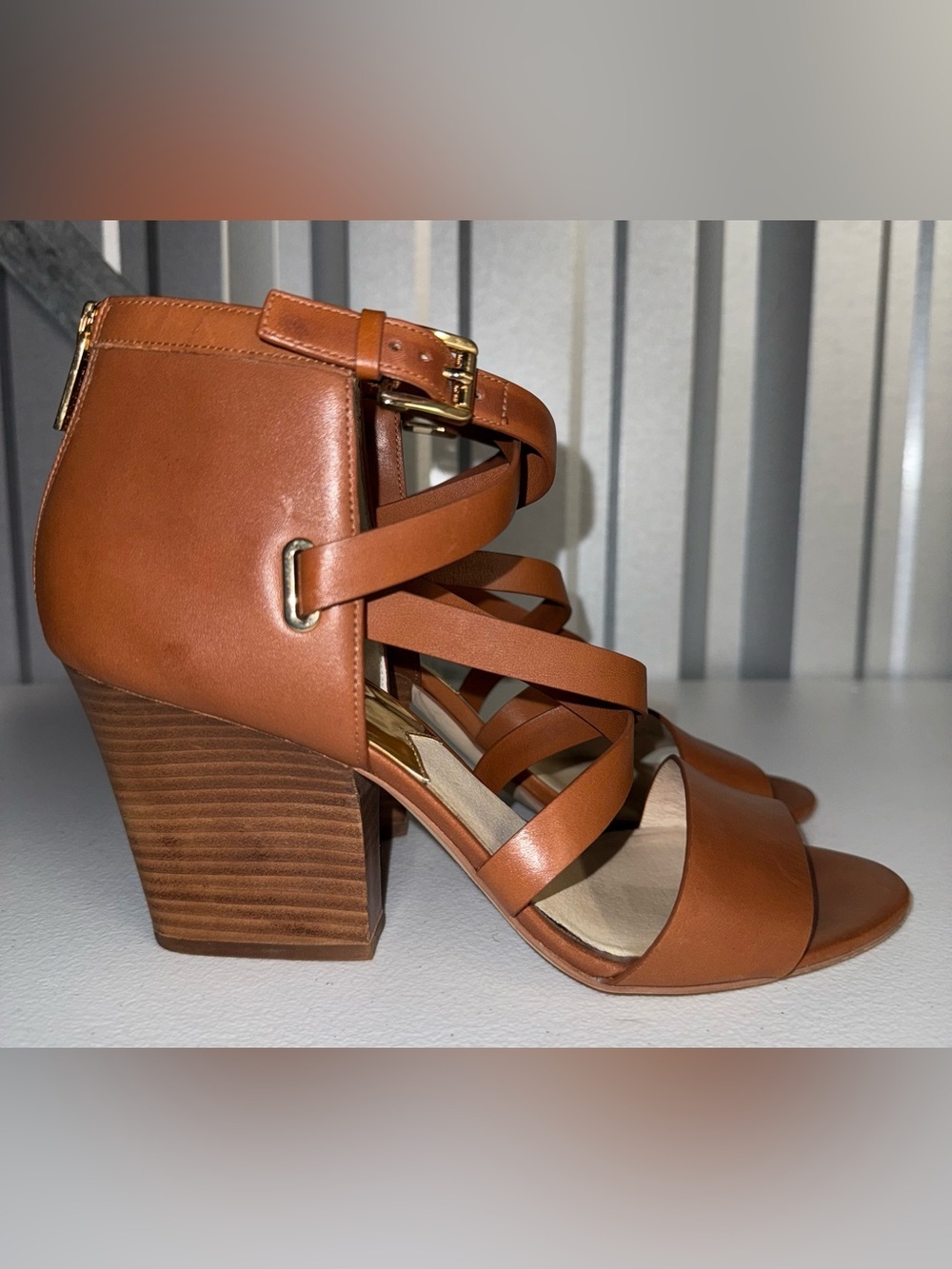 Michael Kors Theodora brown leather Block Heels Size 10